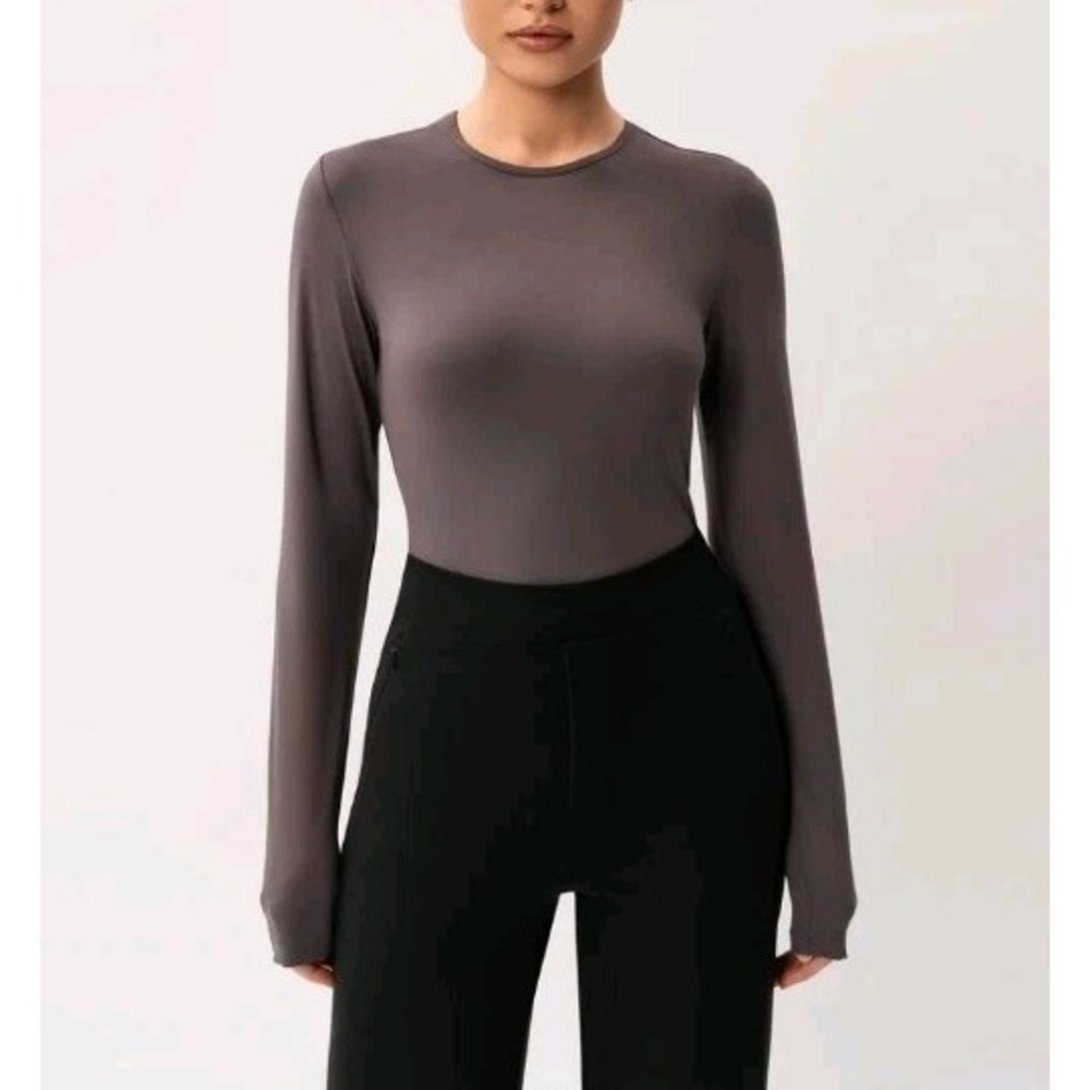 Ninepine‎ Soft Long Sleeve Fitted Tee Shirt Women's Size Large Plum Gray